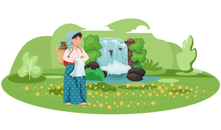 Femme en costume national Bienvenue sur l'île de Jeju en Corée du Sud  Illustration