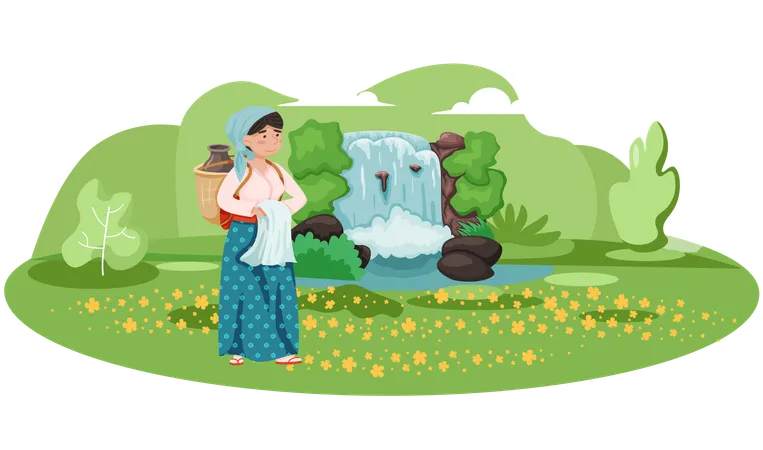 Femme en costume national Bienvenue sur l'île de Jeju en Corée du Sud  Illustration