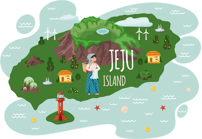 Femme en costume national lors de la visite de l'île de Jeju en Corée du Sud  Illustration