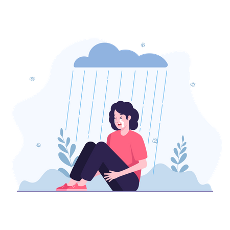 Femme en dépression assise sous la pluie  Illustration