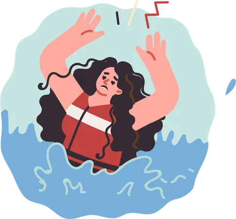 Femme en difficulté immergée dans l'eau  Illustration