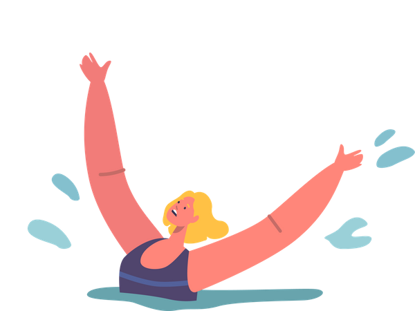 Femme en difficulté immergée dans l'eau  Illustration