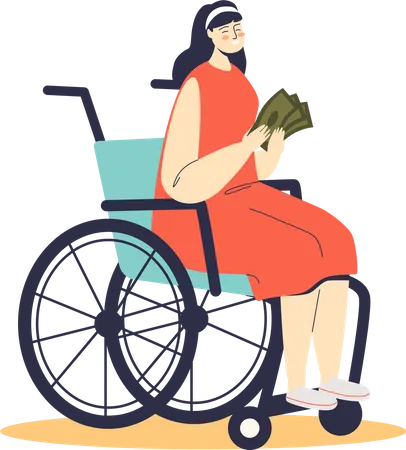 Femme en fauteuil roulant détenant de l'argent  Illustration