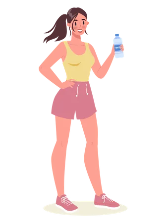 Fit femme buvant de l’eau après l’entraînement  Illustration