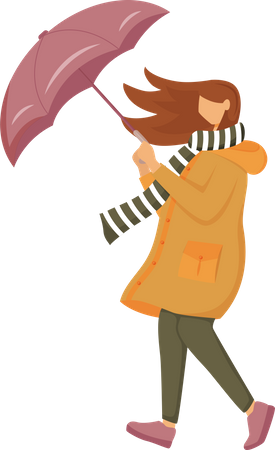 Femme en imperméable orange  Illustration