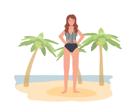 Femme en maillot de bain sur la plage  Illustration