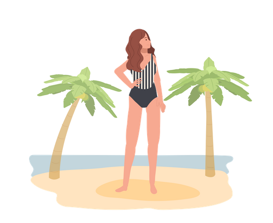 Femme en maillot de bain sur la plage  Illustration