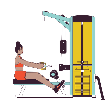 Femme en position de départ sur une machine à rames assise  Illustration