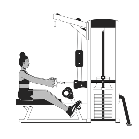 Femme en position de départ sur une machine à rames assise  Illustration