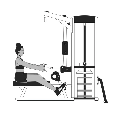 Femme en position de départ sur une machine à rames assise  Illustration