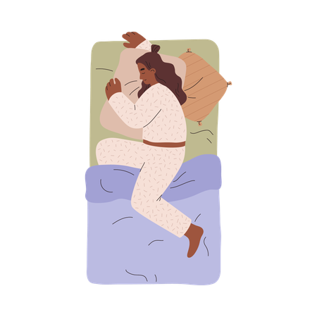 Femme en pyjama dormant paisiblement dans son lit  Illustration