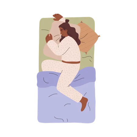 Femme en pyjama dormant paisiblement dans son lit  Illustration