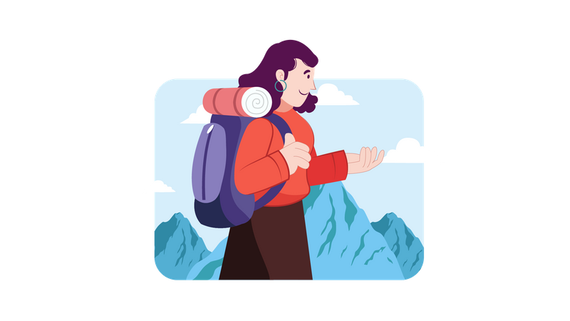 Femme en randonnée en montagne  Illustration