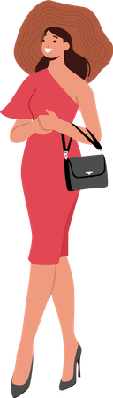 Femme En Robe Rouge Avec Sac à Main  Illustration