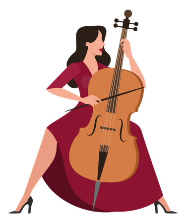 Femme en robe rouge joue du violoncelle  Illustration