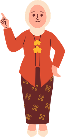 Femme en tenue Kebaya pointant du doigt  Illustration