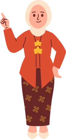 Femme en tenue Kebaya pointant du doigt  Illustration