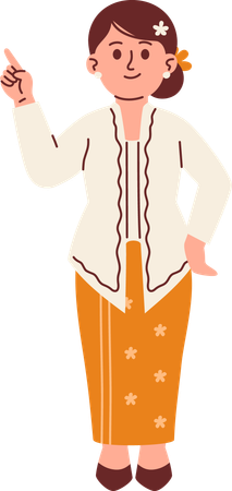 Femme en tenue Kebaya pointant du doigt  Illustration