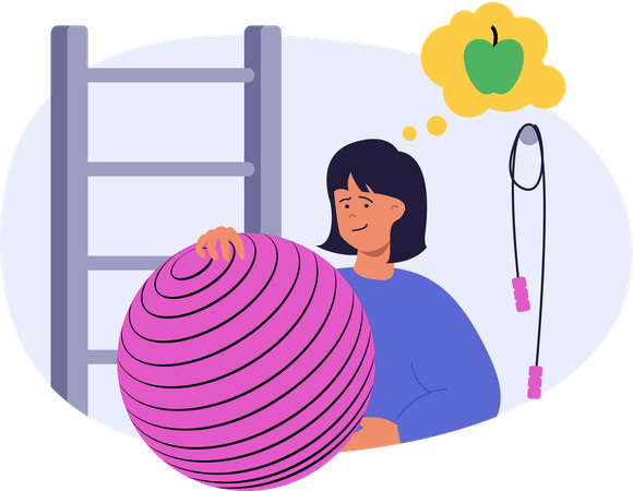 Femme exerçant avec ballon de gym  Illustration