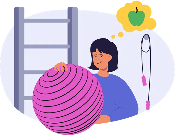 Femme exerçant avec ballon de gym  Illustration