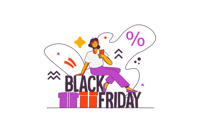 Femme faisant du shopping pendant les soldes du Black Friday  Illustration