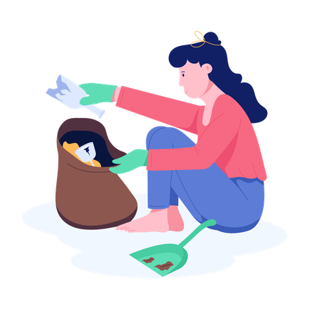 Femme faisant le nettoyage des poubelles  Illustration