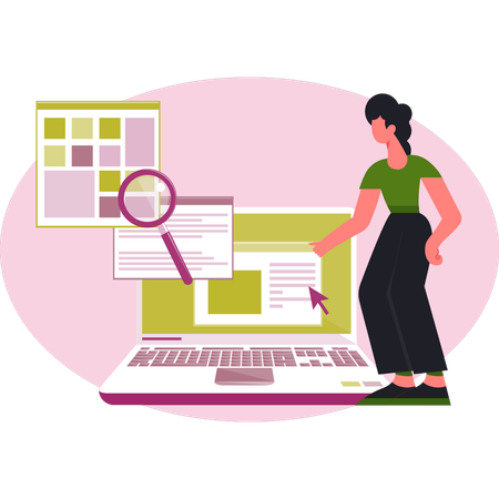 Femme faisant des recherches sur le développement informatique  Illustration