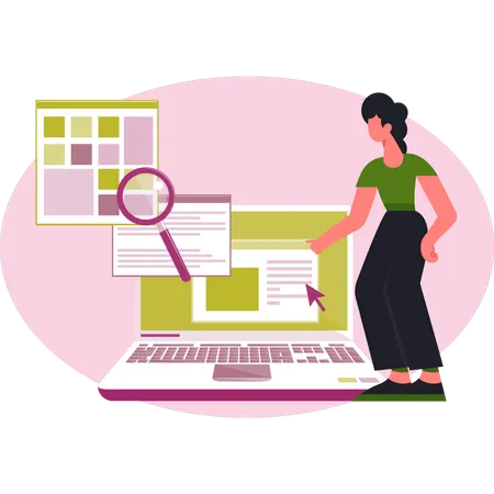 Femme faisant des recherches sur le développement informatique  Illustration