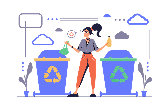 Femme faisant du recyclage de déchets  Illustration