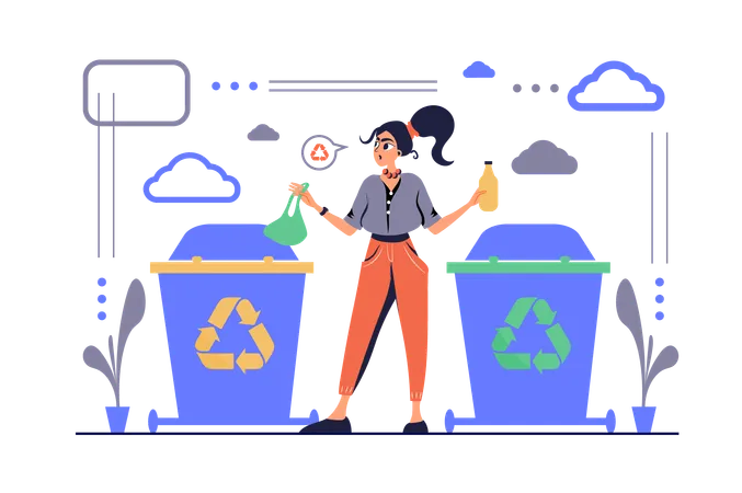 Femme faisant du recyclage de déchets  Illustration