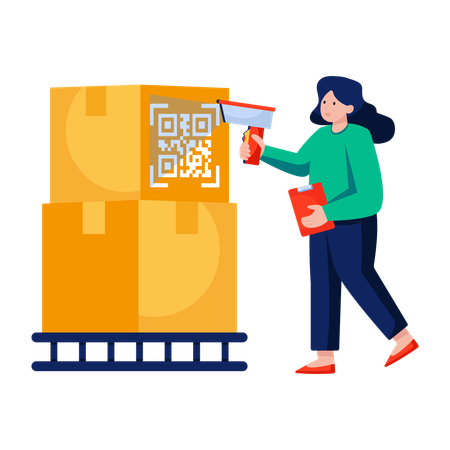 Femme effectuant un scan de colis  Illustration