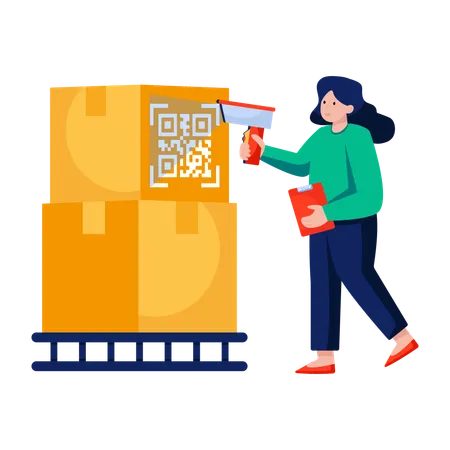 Femme effectuant un scan de colis  Illustration