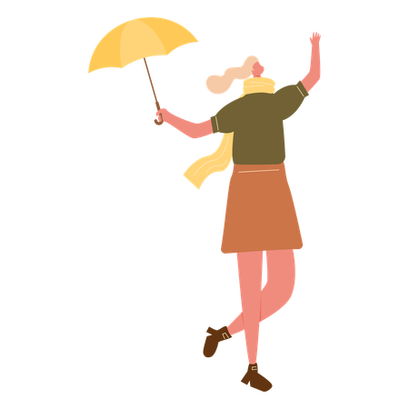 Femme en vêtements d'automne et tenant un parapluie  Illustration