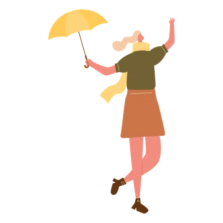 Femme en vêtements d'automne et tenant un parapluie  Illustration