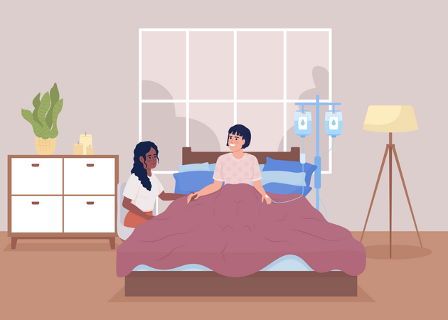 Femme rendant visite à un ami malade  Illustration