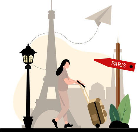 Femme partant en voyage à paris  Illustration