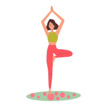 Femme dans la pose d'arbre d'équilibre de yoga  Illustration