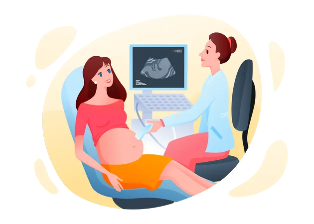 Femme enceinte à l'hôpital pour une échographie  Illustration