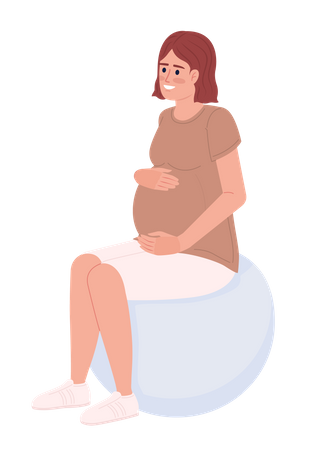 Femme enceinte assise sur un ballon d'exercice  Illustration