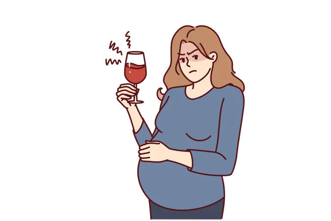 La femme enceinte boit un verre de vin  Illustration