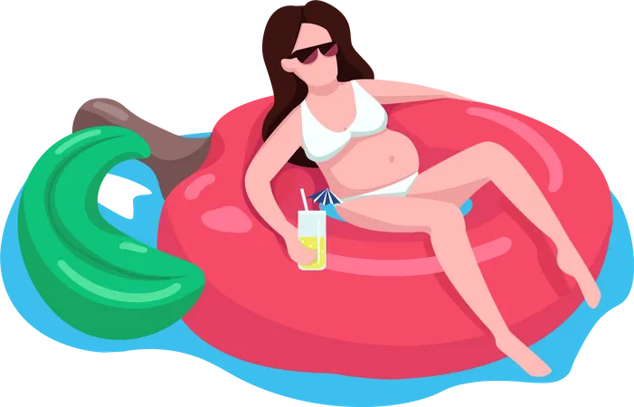Femme enceinte dans un matelas pneumatique cerise  Illustration