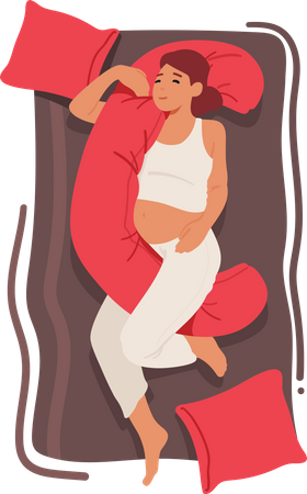 Femme enceinte dormant avec un oreiller de maternité pour un sommeil optimal  Illustration