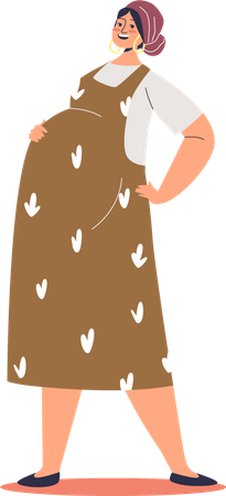 Femme enceinte en bonne santé en robe tenant le ventre avec les mains  Illustration