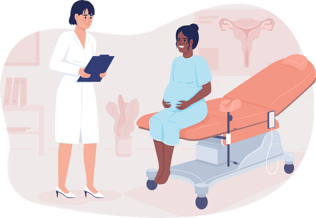 Femme enceinte et gynécologue  Illustration