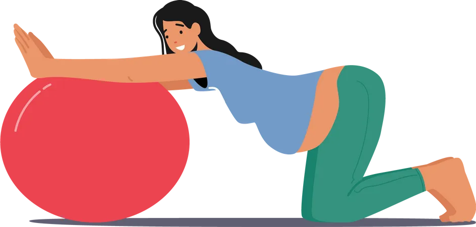 Femme enceinte, faire de l'exercice à l'aide d'un ballon de gymnastique  Illustration