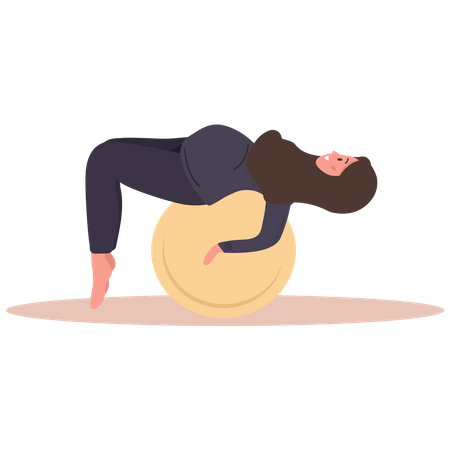 Femme enceinte faisant des exercices de yoga à l'aide d'un ballon de gymnastique  Illustration