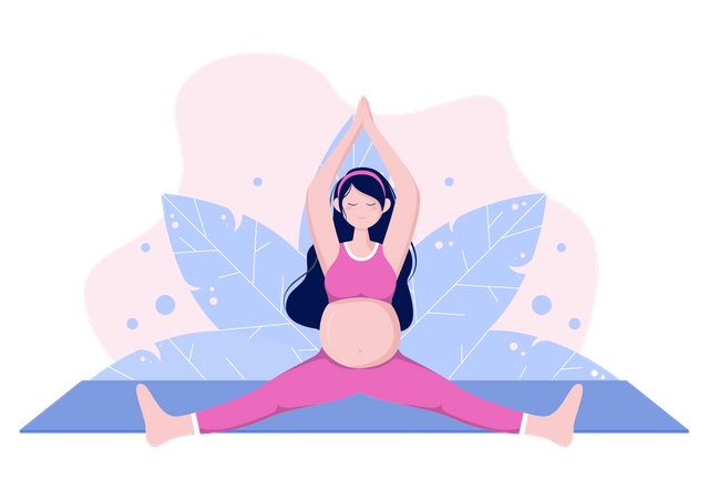 Femme enceinte, faire des poses de yoga  Illustration