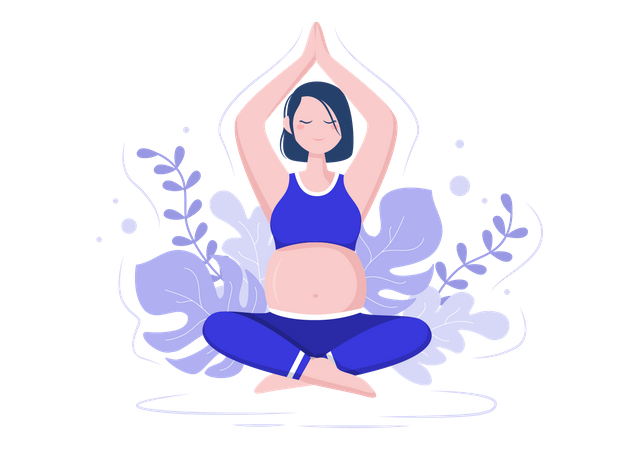 Femme enceinte faisant des poses de yoga avec détente  Illustration