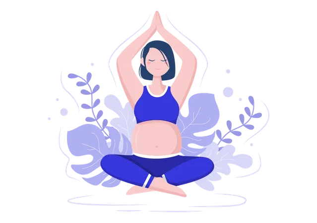 Femme enceinte faisant des poses de yoga avec détente  Illustration