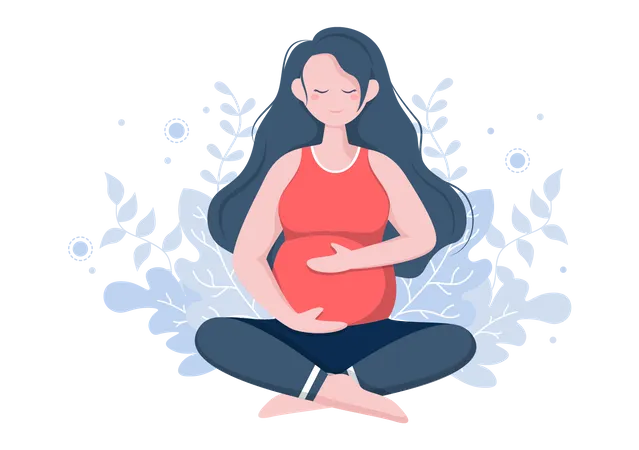 Femme enceinte faisant des poses de yoga et de méditation  Illustration